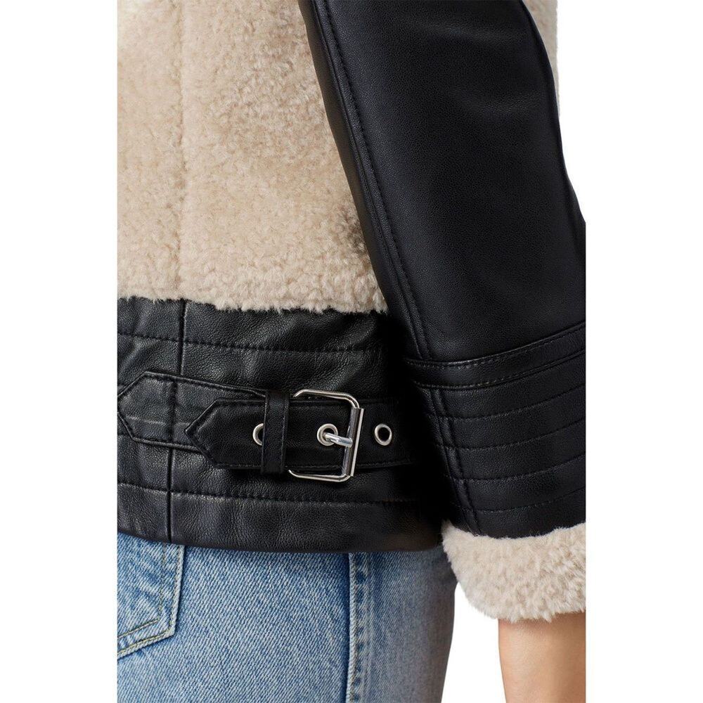 Slate & Willow Women's Black & Cream Faux Sherpa Aviator Leather Moto Jacket XS - Picture 4 of 13